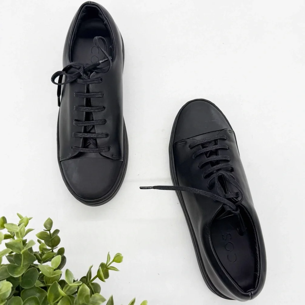 COS Black Leather Lace Up Sneakers Size 6 Minimalist Casual Contemporary